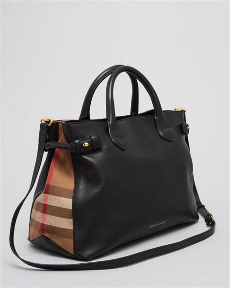 medium banner house check leather tote burberry